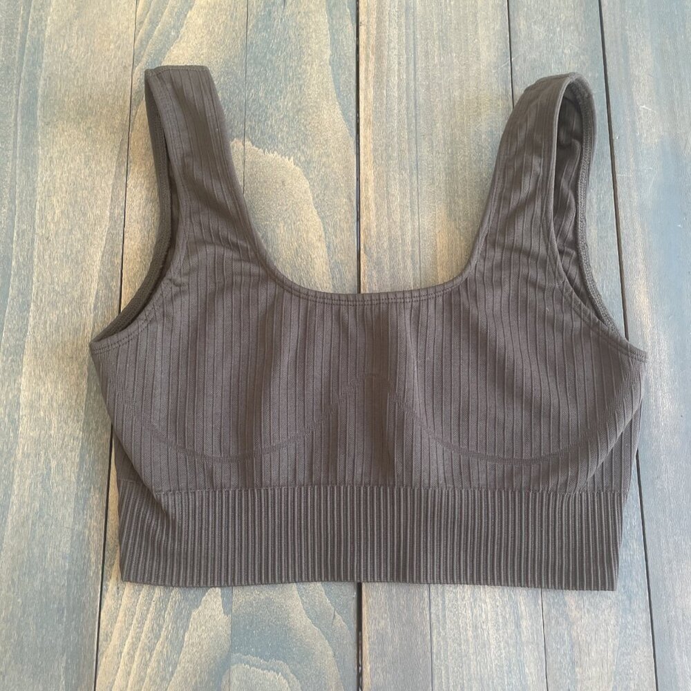 Ethos Sports Bra Top Green Ribbed - Size M (J8)
